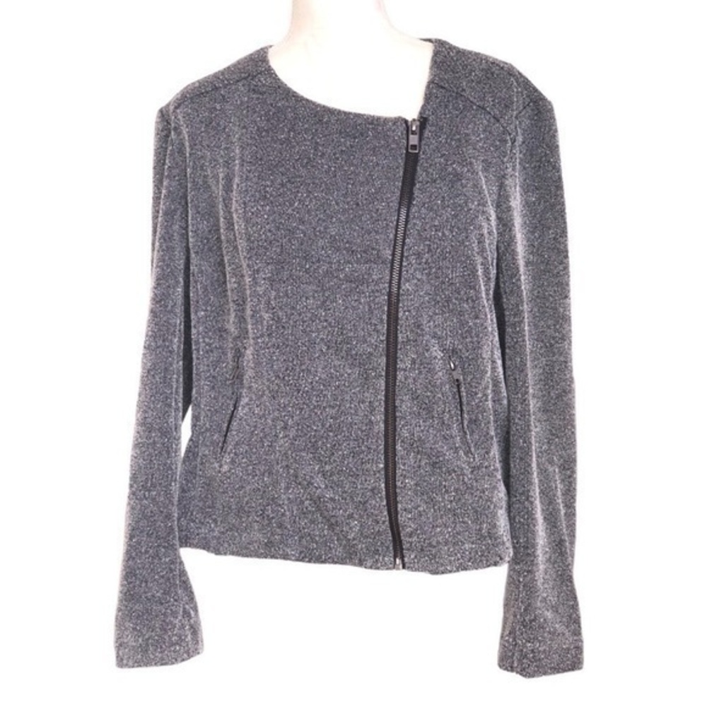 Catherine Malandrino Runway Moto Jacket Gray Marled Asymmetrical Zip Shanfa